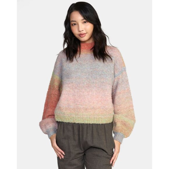 RVCA Dream Cycle Ombre Striped Knit Womens Medium Turtleneck Sweater Multicolor - Picture 2 of 13
